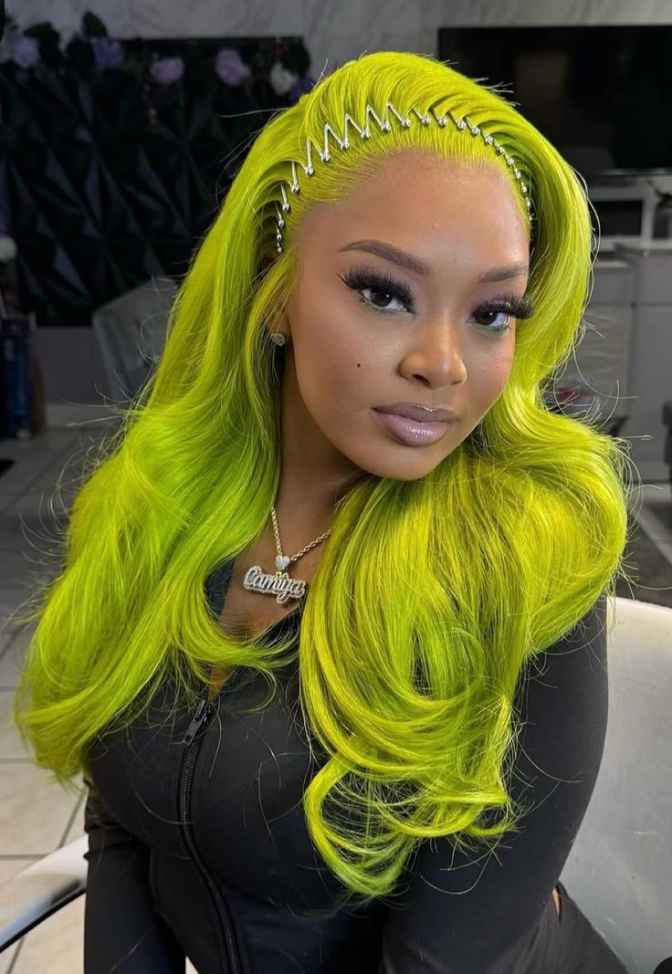 Neon Green Body Wave & Straight Wig | 13x6 HD Lace Front | Virgin Human Hair | Pre-Plucked | Kimone's Hair Deluxe Kimone's Hair Deluxe
