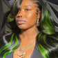 Black Green Skunk Stripe Body Wave Wig | 13x4 HD Lace Front | 180% Density | Pre-Plucked | Kimone's Hair Deluxe Kimone's Hair Deluxe