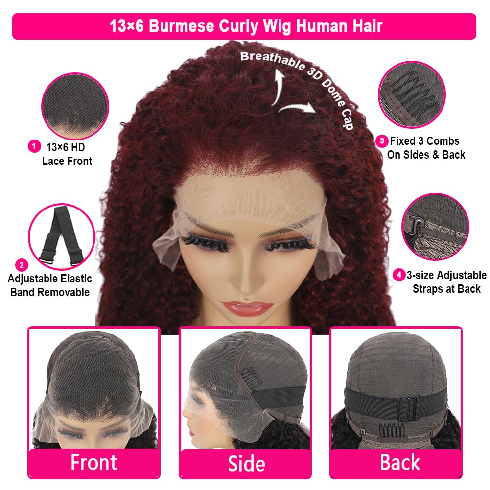 Bold Color Burmese Curly Wig | 99J | 13x6 HD Lace Front | 200% Density | 100% Virgin Human Hair | Kimone's Hair Deluxe Kimone's Hair Deluxe