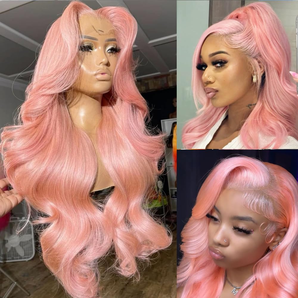 Salmon Pink Body Wave & Straight Wig | 13x6 HD Lace Front | 100% Virgin Human Hair | Pre-Plucked | Kimone's Hair Deluxe Kimone's Hair Deluxe