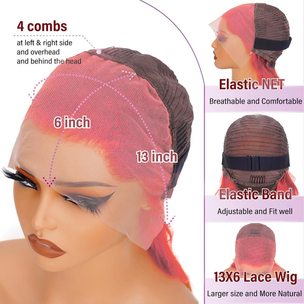 Bold Color | Pink Deep Wave Wig | 13x6 HD Lace Front | 180% Density | 100% Human Hair | 20"-34"