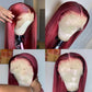 99j Reddish Burgundy 13x4 HD Lace Front Human Hair Wigs Straight 180% Density
