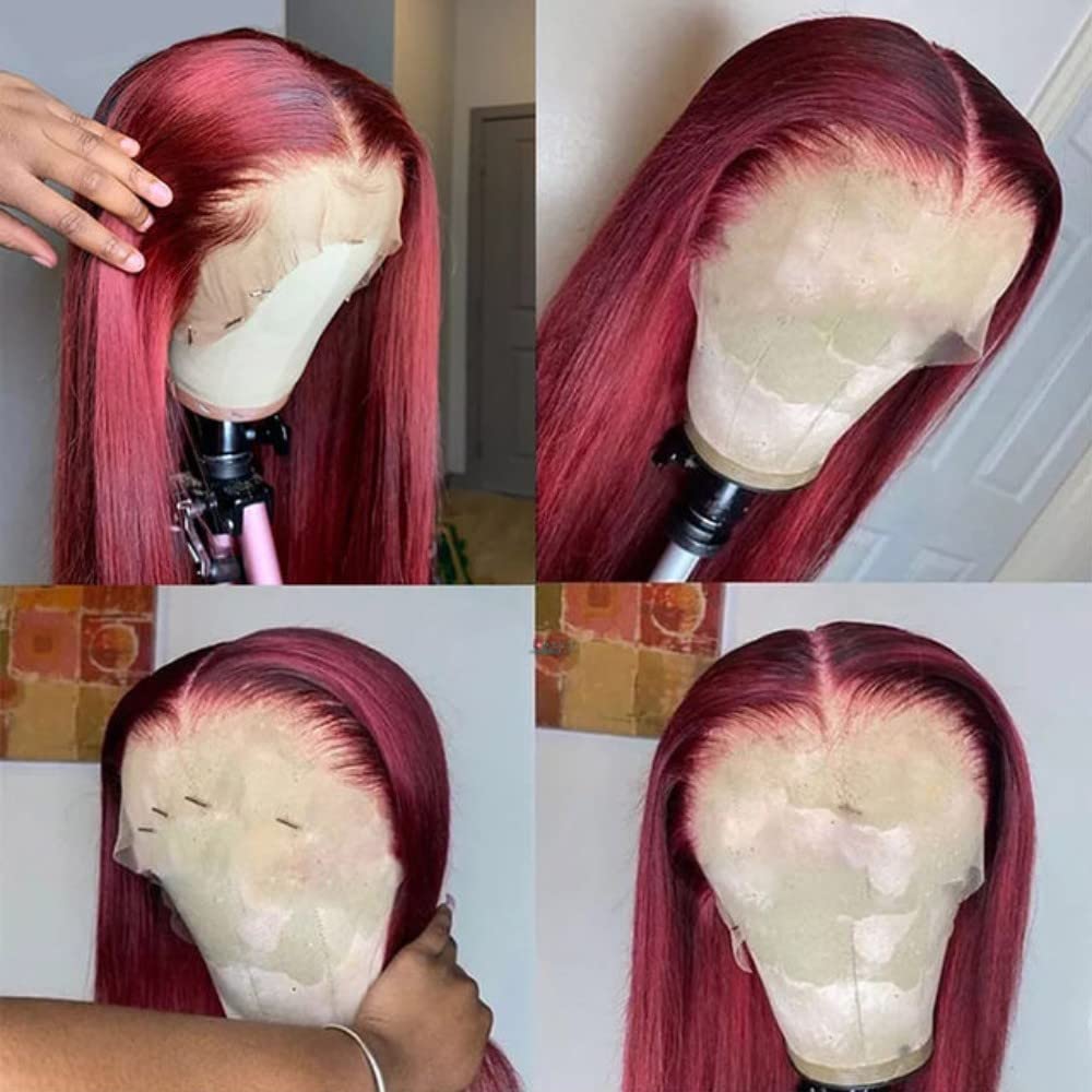 99j Reddish Burgundy 13x4 HD Lace Front Human Hair Wigs Straight 180% Density