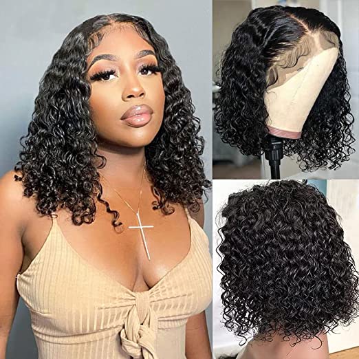 13x4 /4x4  Natural Black HD lace 8A Deepwave Bob Wigs Brazilian 180% Density