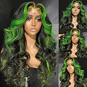 13x4 HD  Green Skunk stripe 180% Brazillian Remy Lace Front 14-26