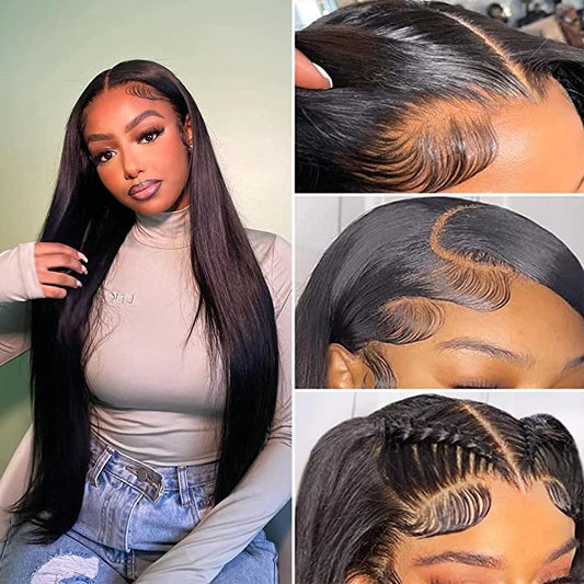13x6 HD 10A Natural Black 200% Lace Front Straight Wigs 12-26 in