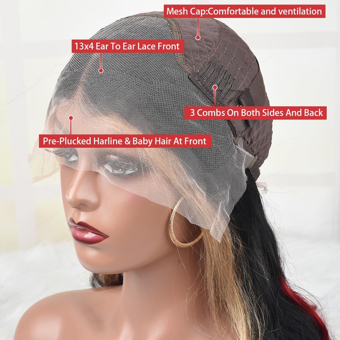 Black Red Blonde Highlight Body Wave Wig | 13x6 HD Lace Front | 180% Density | Pre-Plucked | Kimone's Hair Deluxe Kimone's Hair Deluxe
