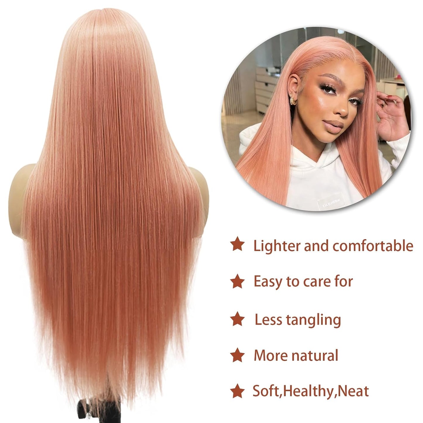 Salmon Pink Body Wave & Straight Wig | 13x6 HD Lace Front | 100% Virgin Human Hair | Pre-Plucked | Kimone's Hair Deluxe Kimone's Hair Deluxe