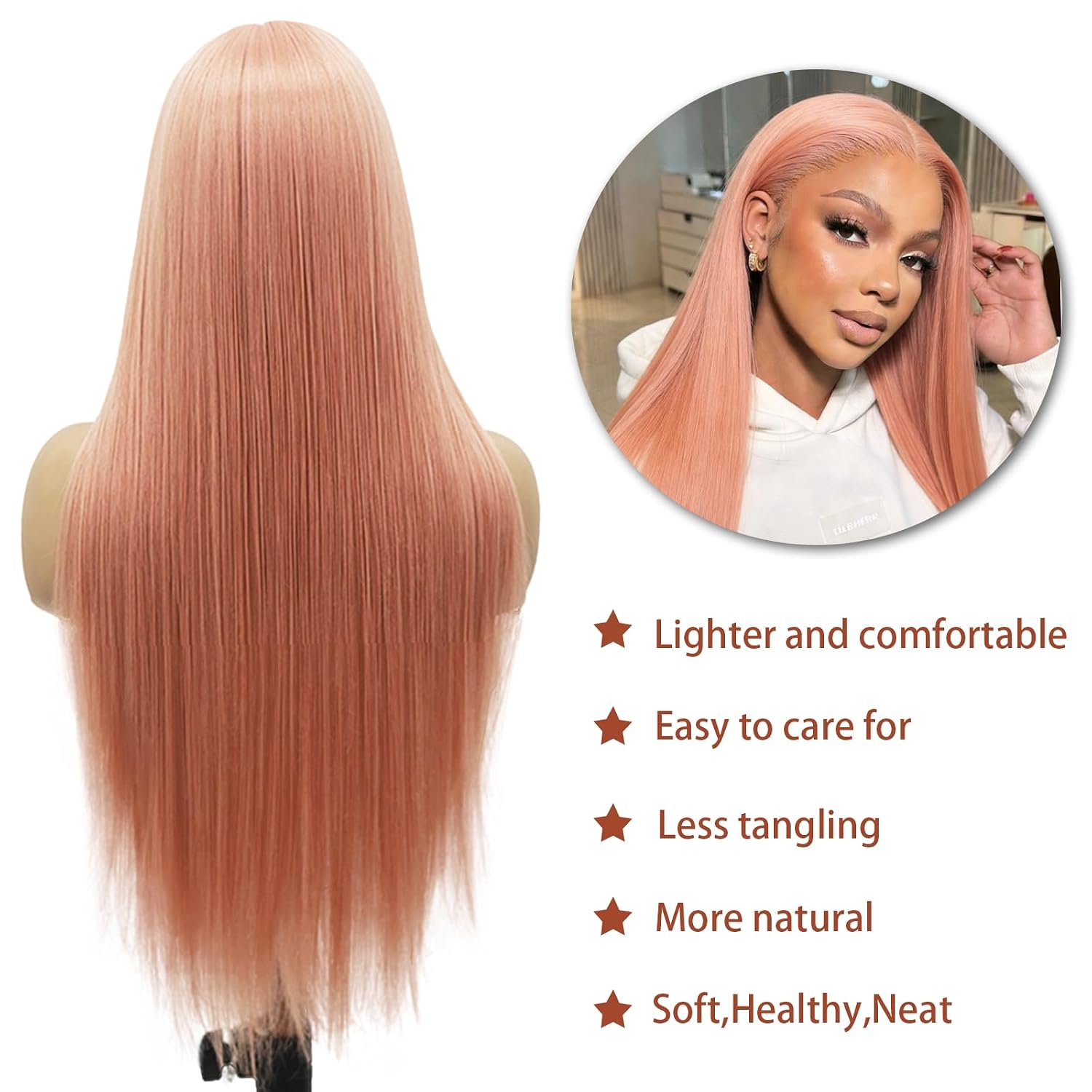 Salmon Pink Body Wave & Straight Wig | 13x6 HD Lace Front | 100% Virgin Human Hair | Pre-Plucked | Kimone's Hair Deluxe Kimone's Hair Deluxe