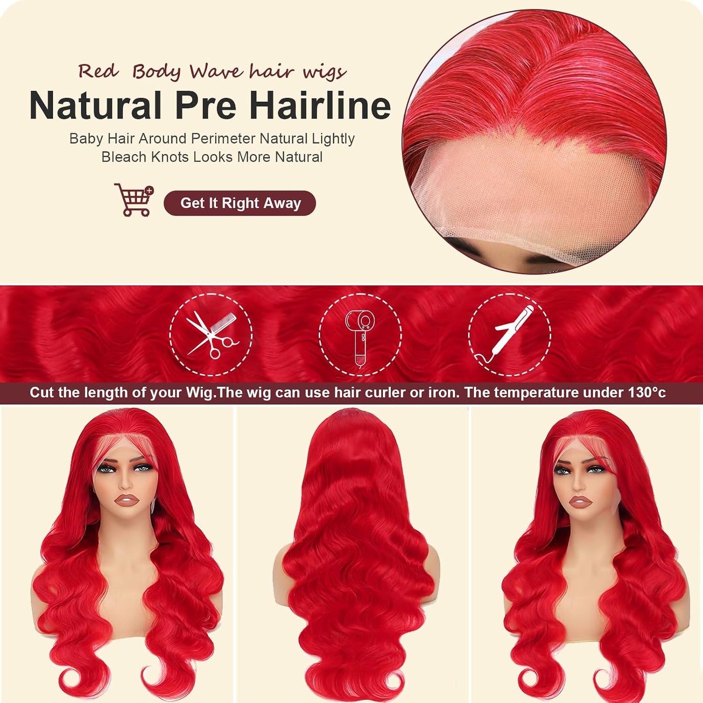 Bold Color Body Wave 13x4 HD Lace Front Wig | Red | Pre-Plucked | 20"-32" Kimone's Hair Deluxe