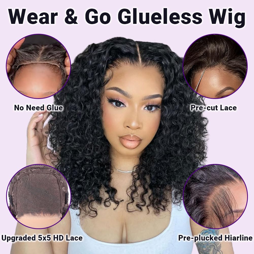 Curly Bob Wig | 5x5 HD Lace | 100% Virgin Human Hair | 200% Density | Wear & Go Glueless | Kimone's Hair Deluxe Kimone's Hair Deluxe
