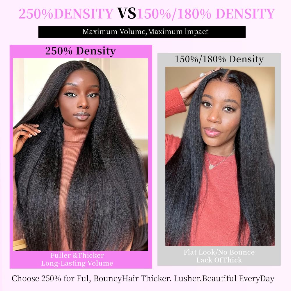 Sleek & Silky | Kinky Straight Lace Front Wig | 13x4 HD Lace | Natural Yaki Texture | 18–32" | Brazilian Remy Kimone's Hair Deluxe