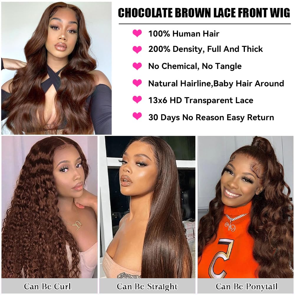 Chocolate Brown Body Wave Wig | 4x4, 13x4 & 13x6 HD Lace | 150%–200% Density | 8–40 Inch | Kimone's Hair Deluxe Kimone's Hair Deluxe
