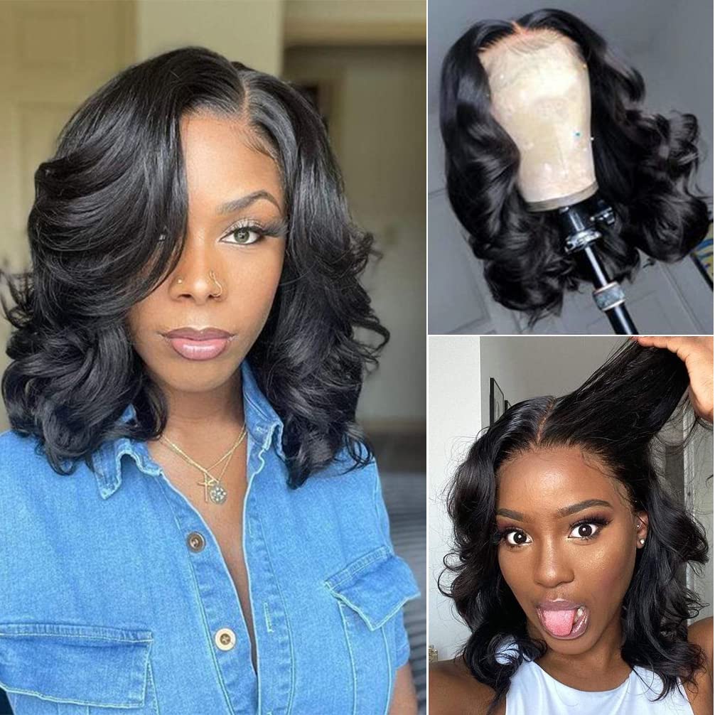 13x4 HD Transparent Lace wig 180% Short Bob Wig Ocean Wave, Vierge crue de cheveux humains