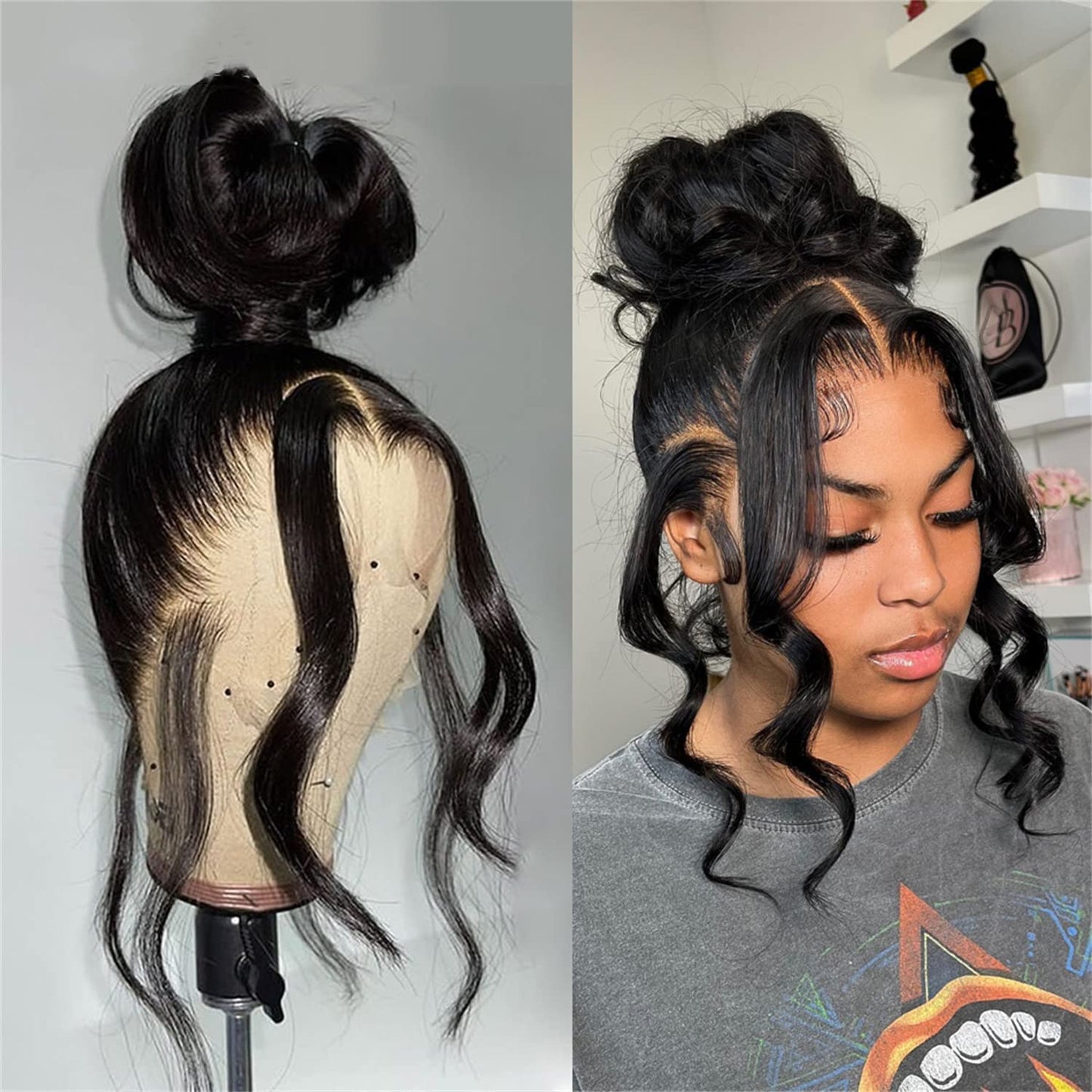 360 Lace Frontal Wig Pre Plucked Transparent Straight Human Hair 180% Remy