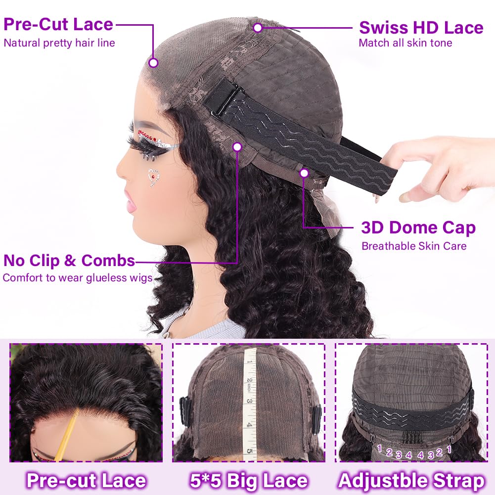Curly Bob Wig | 5x5 HD Lace | 100% Virgin Human Hair | 200% Density | Wear & Go Glueless | Kimone's Hair Deluxe Kimone's Hair Deluxe