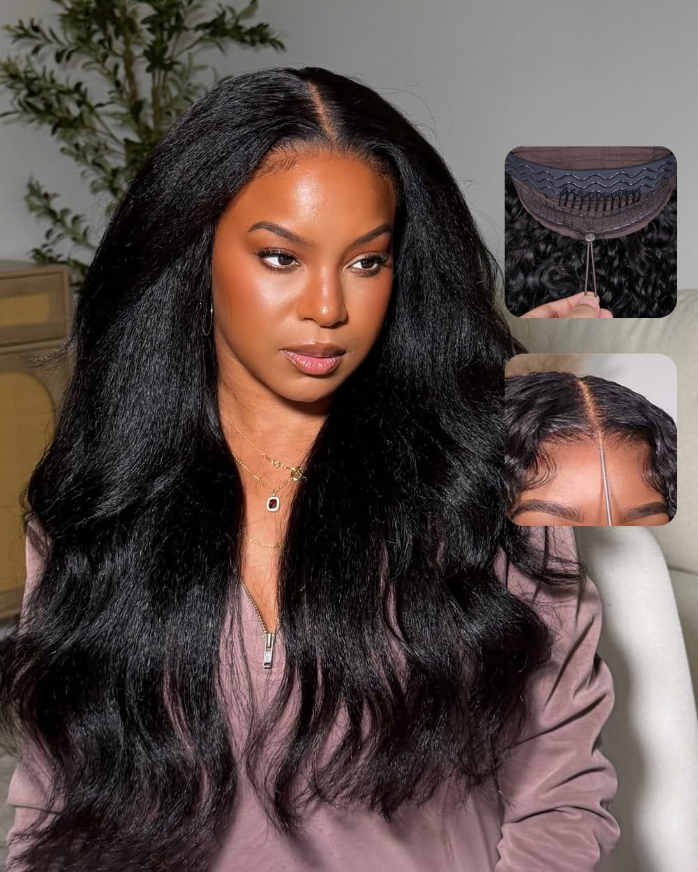 Sleek & Silky Kinky Straight 13x6 HD Lace Front Wig | 250% Density | Natural Color Kimone's Hair Deluxe