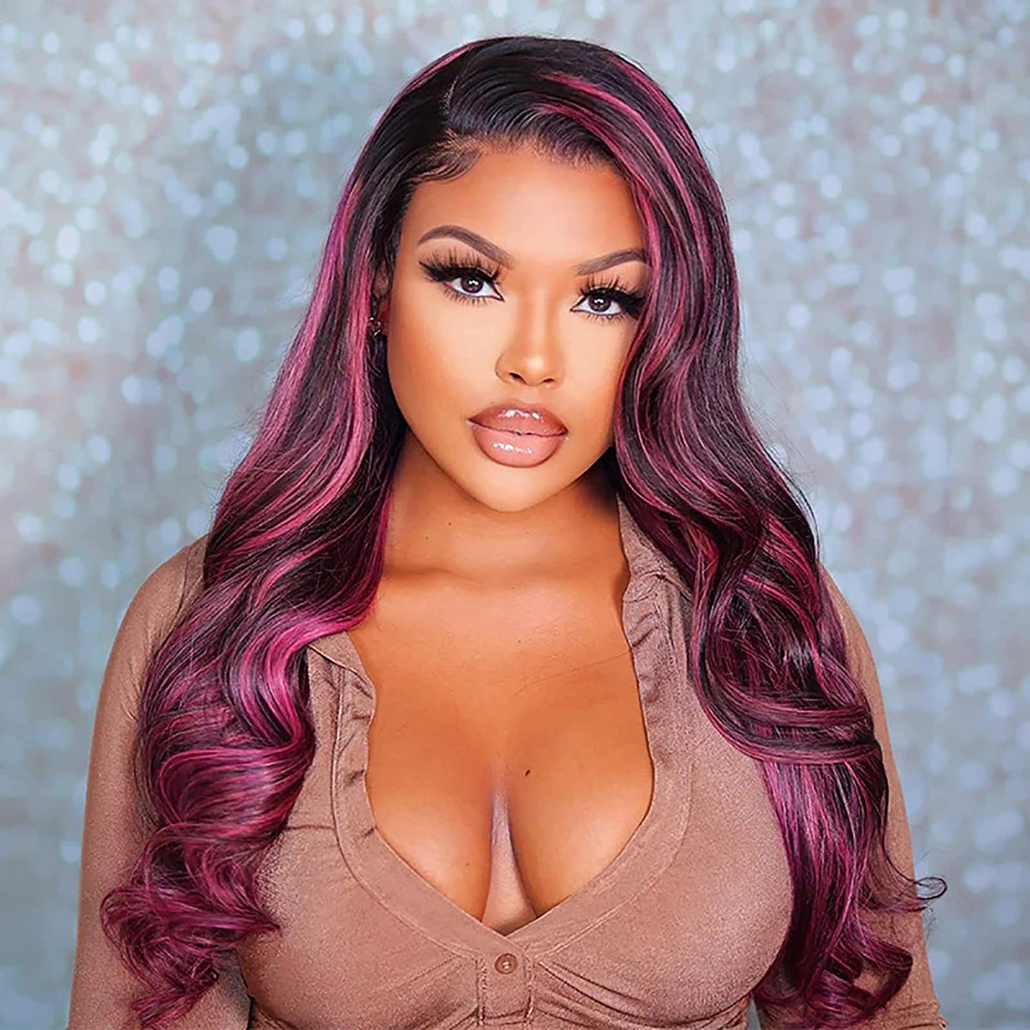 13x4 Transparent Lace Wig Balayage Straight Colored Higlighted Pink 180% density 10-28