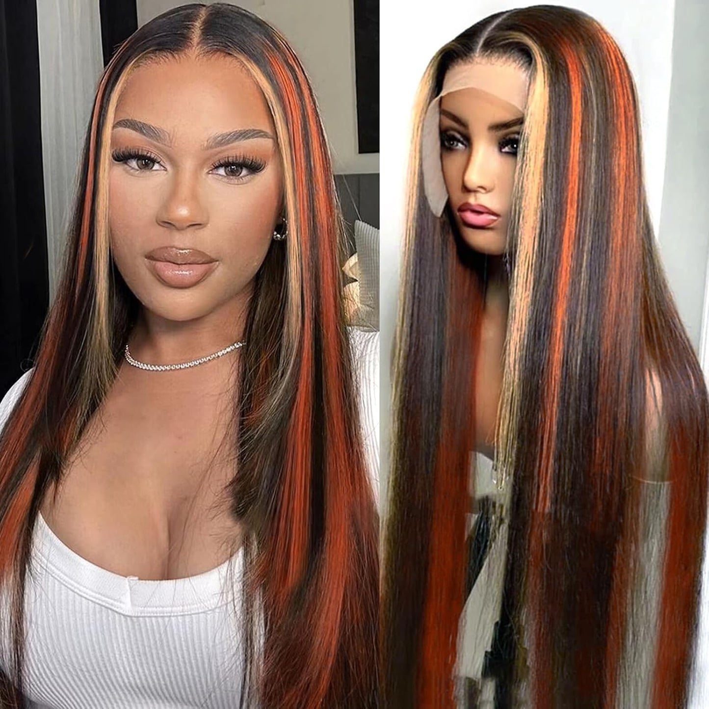 Ginger Blonde Skunk Stripe Wig | 13x4 HD Lace Front | 100% Human Hair | Pre-Plucked | Kimone's Hair Deluxe Kimone's Hair Deluxe