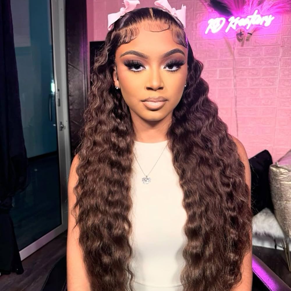 Chocolate Brown Deep Wave Lace Front Wig | Undetectable 13x4 HD Lace | 200% Density | 16–34 Inch | Kimone's Hair Deluxe