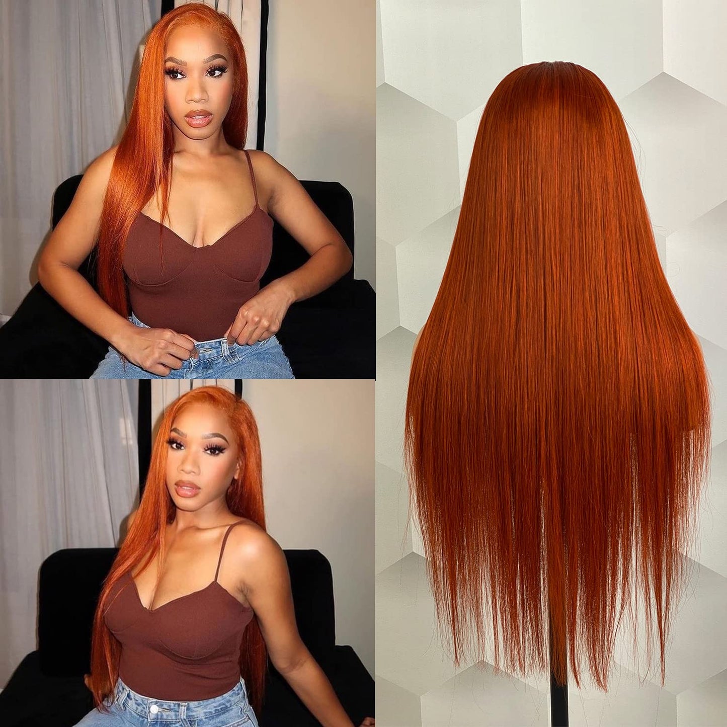 Orange Ginger Straight 13x4  #33 HD Transparent  Lace180%  Peruvian Hair 10-26