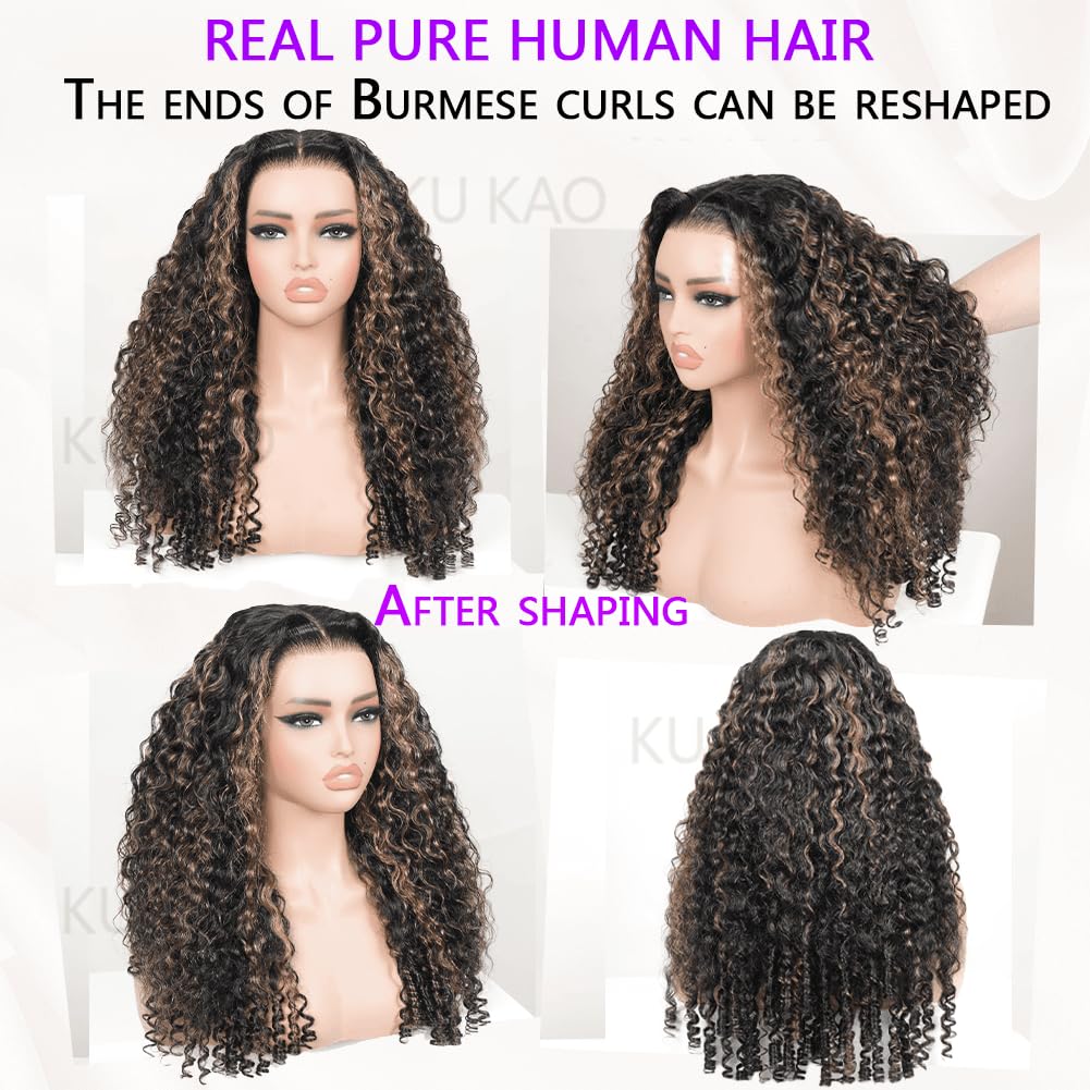 Defined Curls F1B/30 Highlight Ombre Burmese Curly Glueless Wig | 13x6 Lace Front