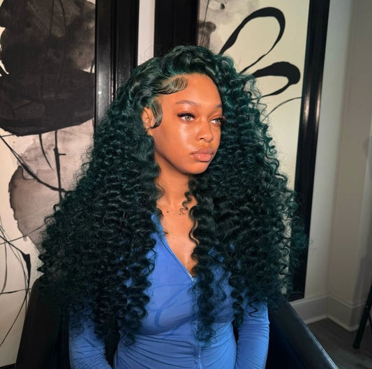 Bold Color | Emerald Green Deep Wave Wig | 13x6 HD Lace Front | 180% Density | 100% Human Hair | 20"-34"