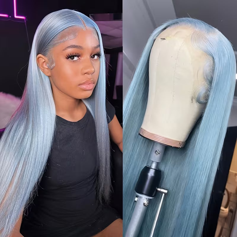 Sky Blue Body Wave & Straight Wig | 13x6 HD Lace Front | 100% Virgin Human Hair | Pre-Plucked | Kimone's Hair Deluxe Dropshipman
