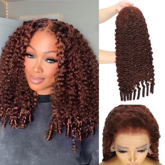 Reddish Brown Burmese Curly Wig | 13x6 HD Lace Front | 200% Density | Pre-Plucked | Kimone's Hair Deluxe