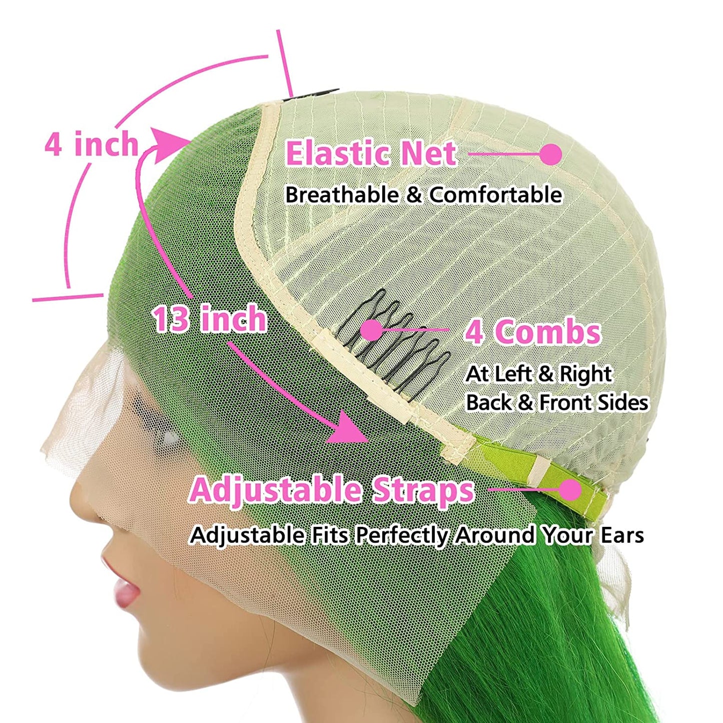 13X4 HD 10A Lime Green Straight Lace 180% Wig 10-28