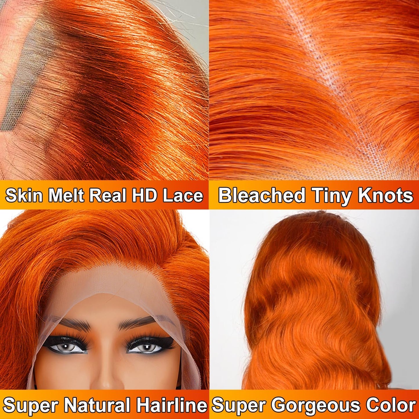 Bold Color Body Wave 13x6 HD Lace Glueless Wig | Orange Ginger | 180% Density | 18"-34" Kimone's Hair Deluxe