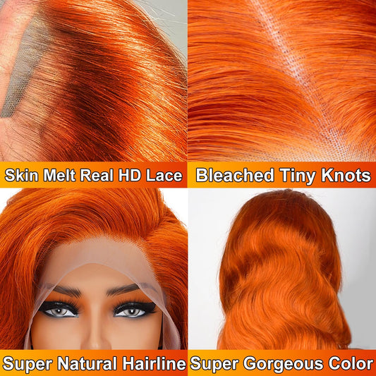 Bold Color Body Wave 13x6 HD Lace Glueless Wig | Orange Ginger | 180% Density | 18"-34" Kimone's Hair Deluxe