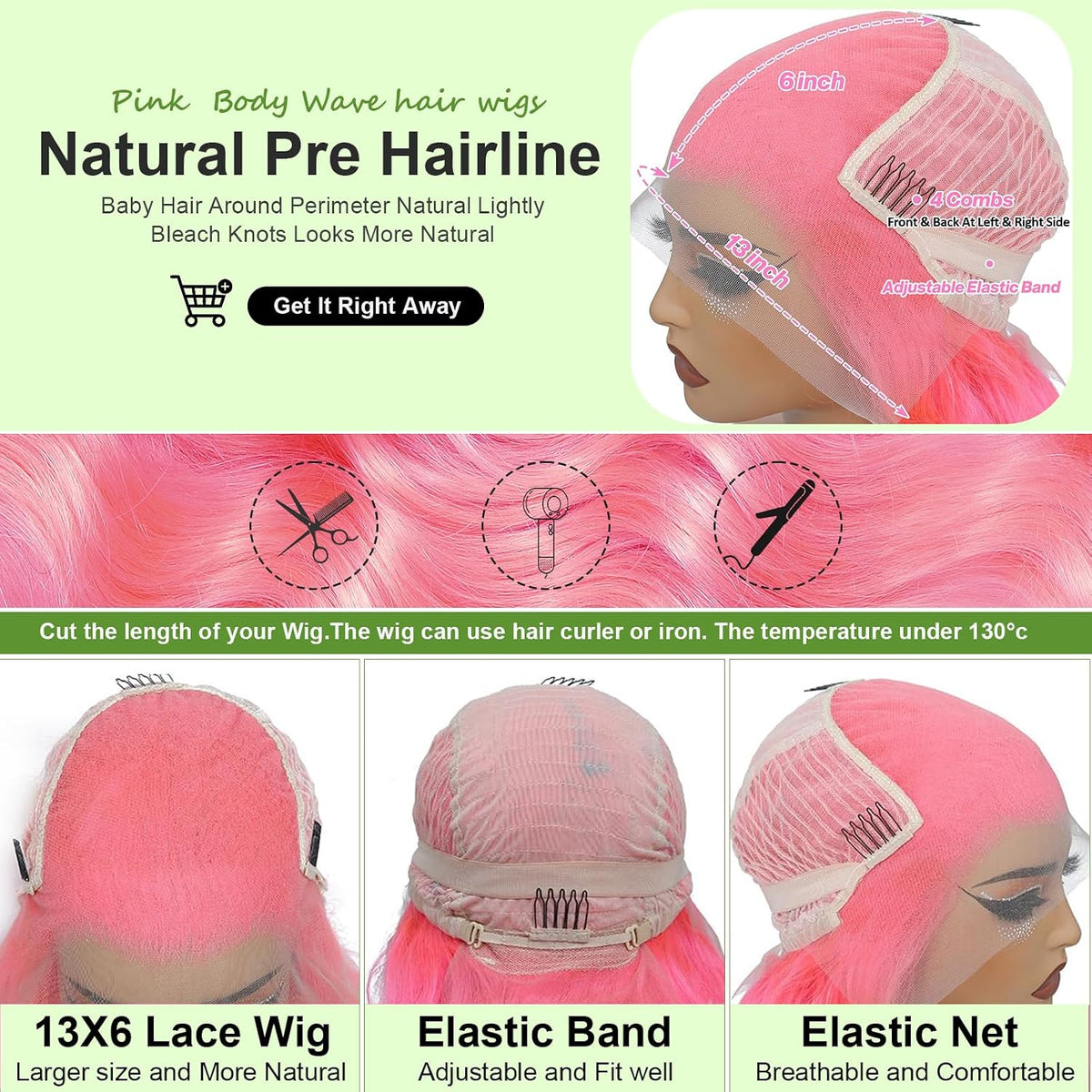 Bold Color | Pink Deep Wave Wig | 13x6 HD Lace Front | 180% Density | 100% Human Hair | 20"-34"