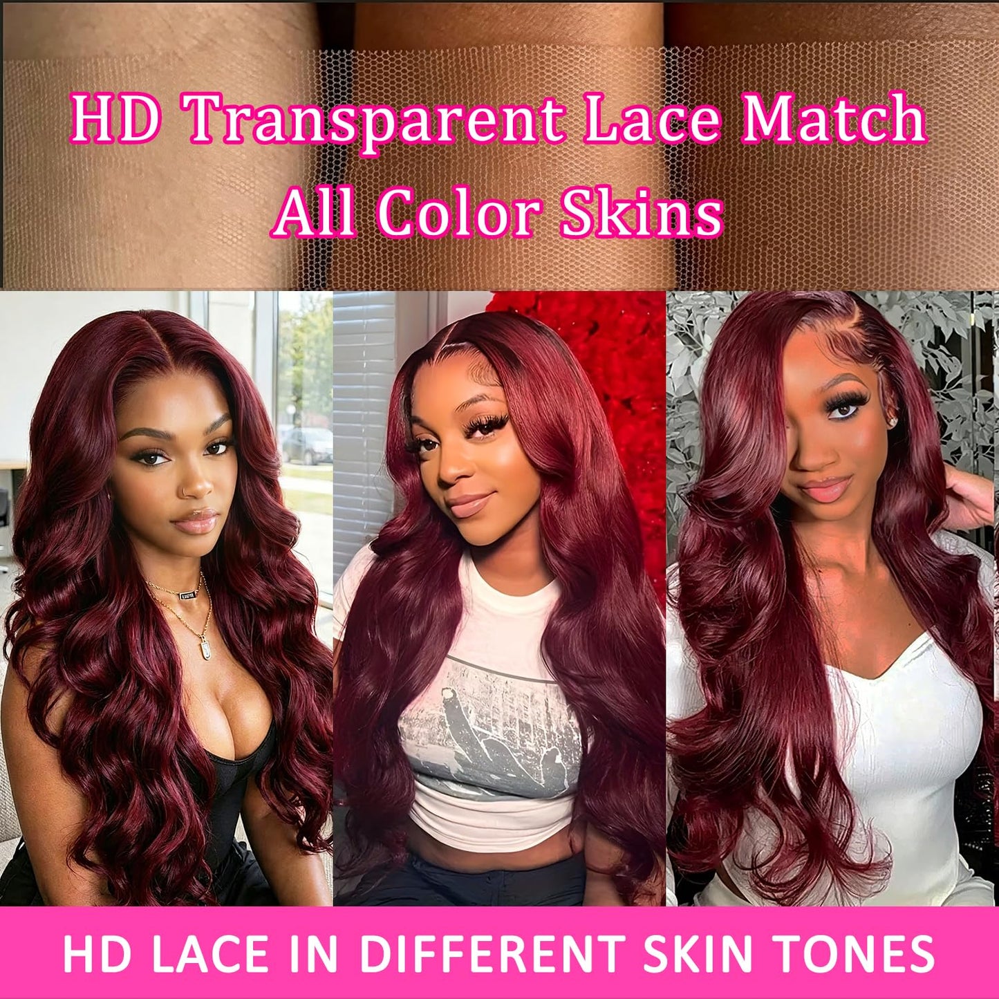 Bold Color Body Wave 13x6 Lace Front Wig | Burgundy | 200% Density | 16"-34" Kimone's Hair Deluxe