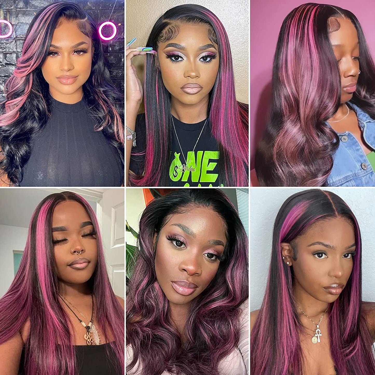 13x4 Transparent Lace Wig Balayage Straight Colored Higlighted Pink 180% density 10-28