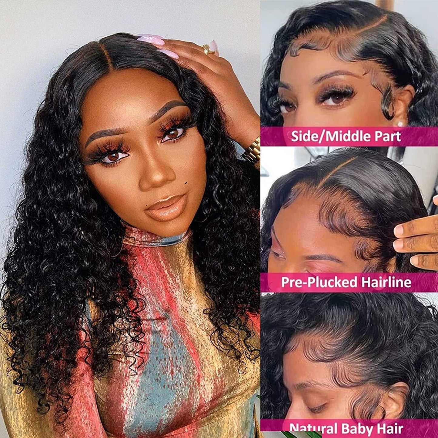 13x4 /4x4  Natural Black HD lace 8A Deepwave Bob Wigs Brazilian 180% Density
