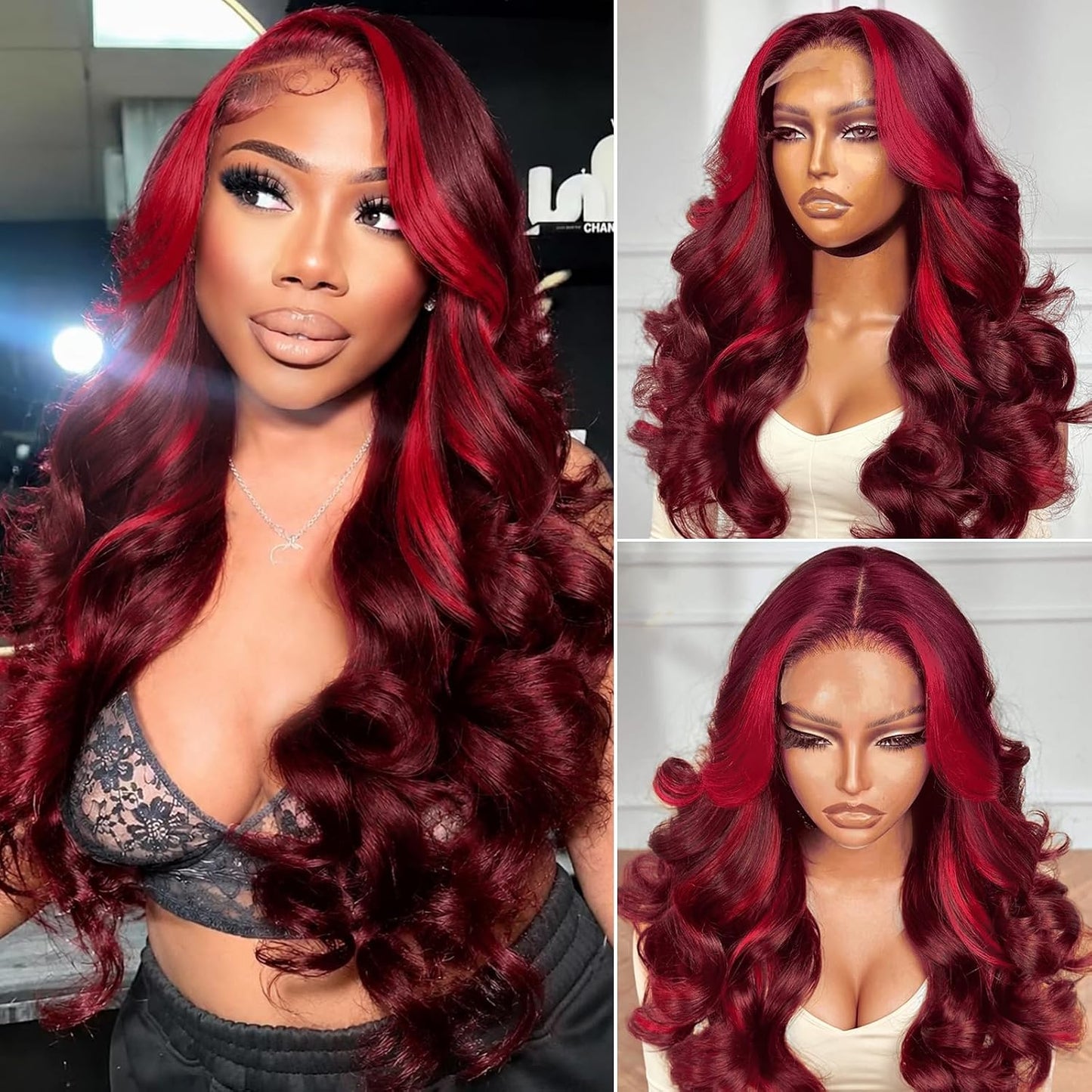 99J Red Skunk Stripe Body Wave Wig | 13x6 HD Lace Front | 180% Density | Pre-Plucked | Kimone's Hair Deluxe Kimone's Hair Deluxe