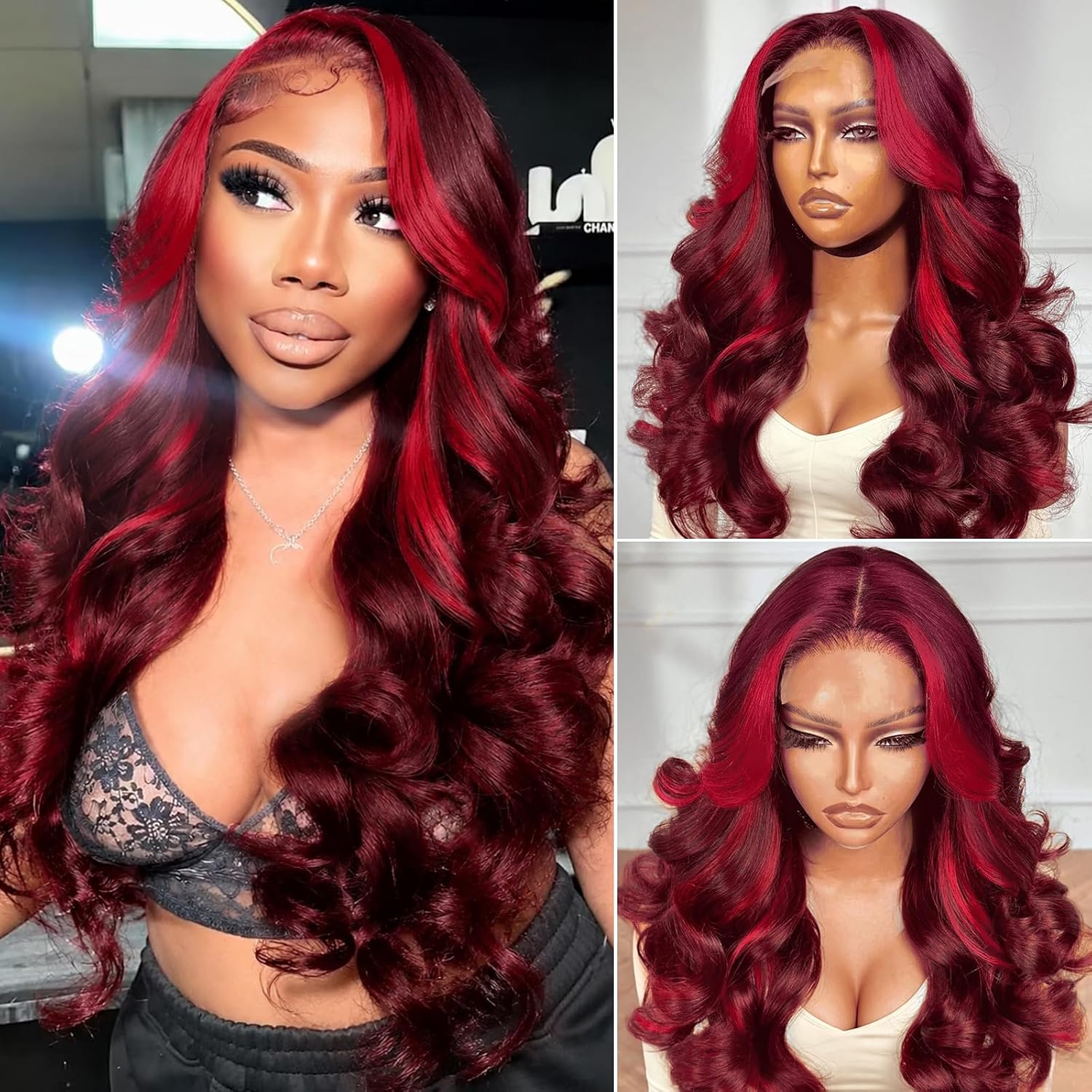 99J Red Skunk Stripe Body Wave Wig | 13x6 HD Lace Front | 180% Density | Pre-Plucked | Kimone's Hair Deluxe Kimone's Hair Deluxe