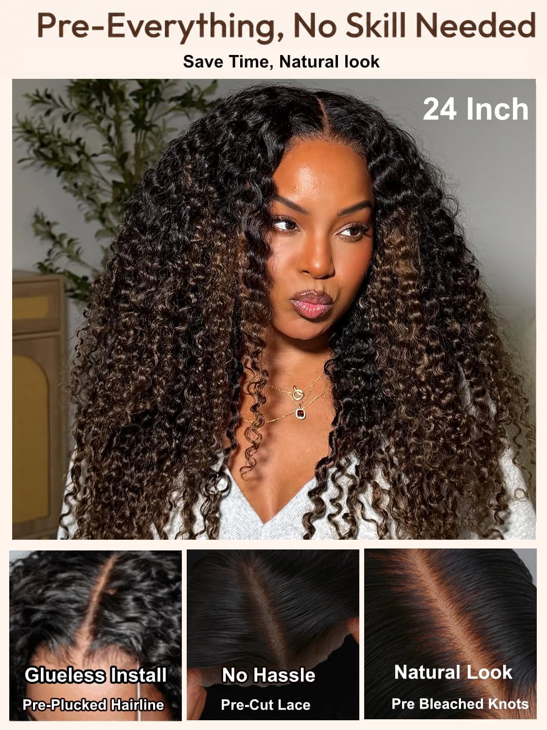 Defined Curls F1B/30 Highlight Ombre Burmese Curly Glueless Wig | 13x6 Lace Front