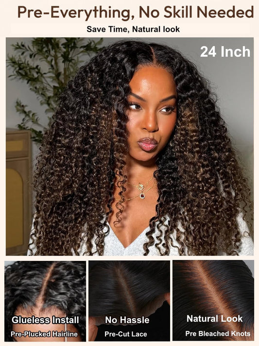 Defined Curls F1B/30 Highlight Ombre Burmese Curly Glueless Wig | 13x6 Lace Front