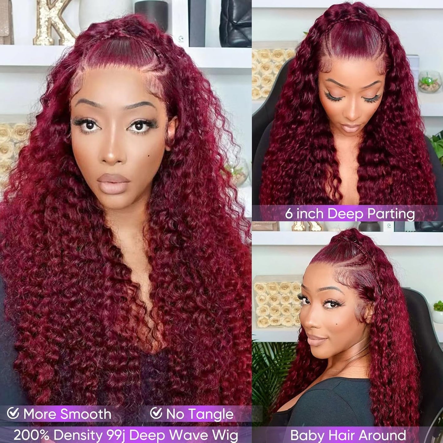 Mermaid Hair Deep Wave 13x6 HD Lace Front Wig | 99J Burgundy | 200% Density | 18"-32" Kimone's Hair Deluxe