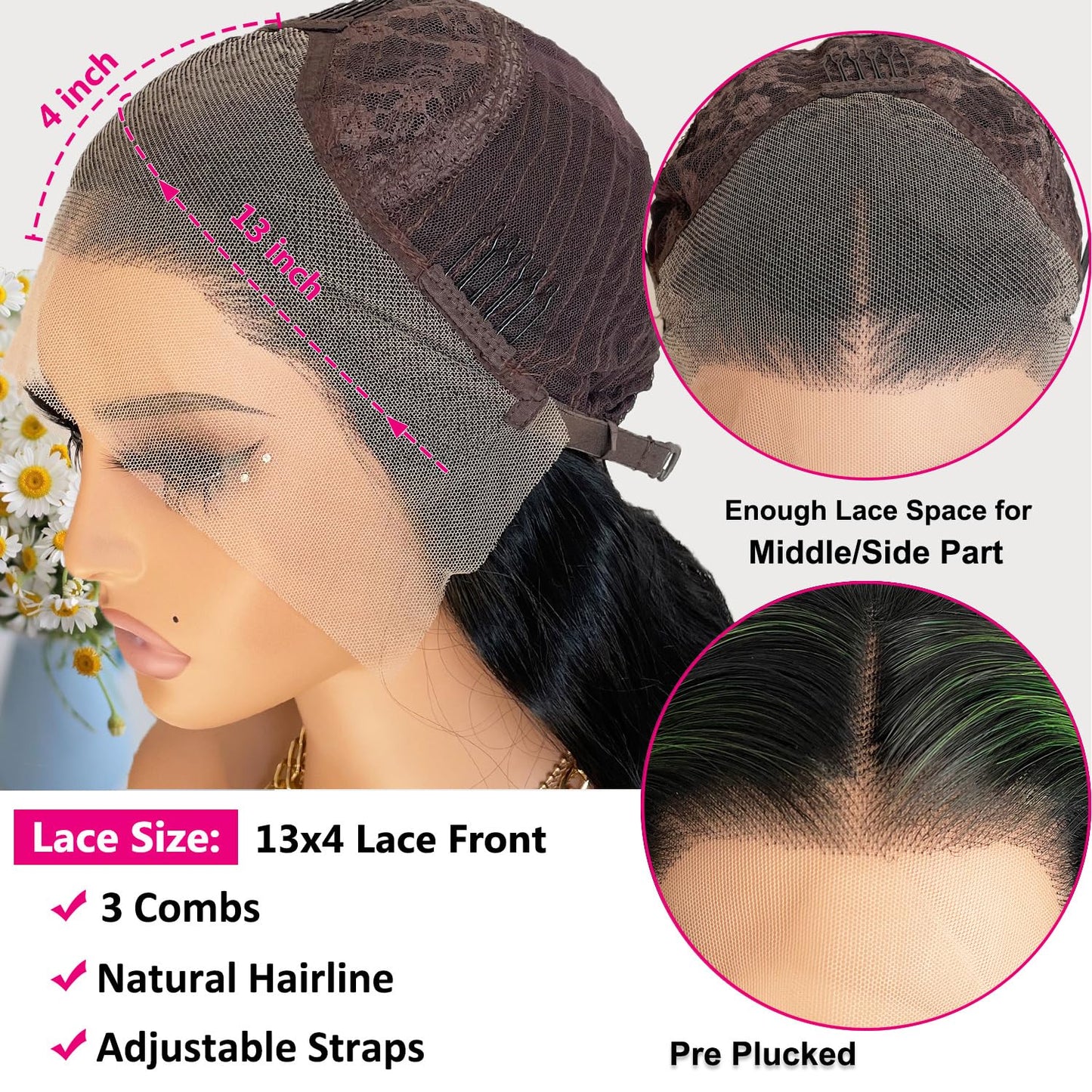 Black Green Skunk Stripe Body Wave Wig | 13x4 HD Lace Front | 180% Density | Pre-Plucked | Kimone's Hair Deluxe Kimone's Hair Deluxe
