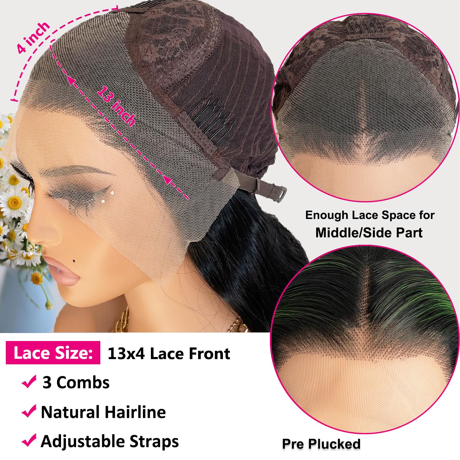 Black Green Skunk Stripe Body Wave Wig | 13x4 HD Lace Front | 180% Density | Pre-Plucked | Kimone's Hair Deluxe Kimone's Hair Deluxe