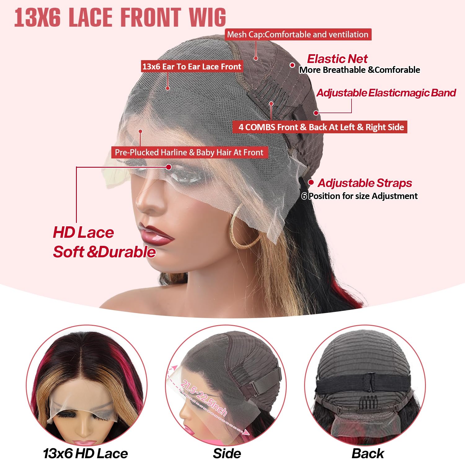 Black Red Blonde Highlight Body Wave Wig | 13x6 HD Lace Front | 180% Density | Pre-Plucked | Kimone's Hair Deluxe Kimone's Hair Deluxe