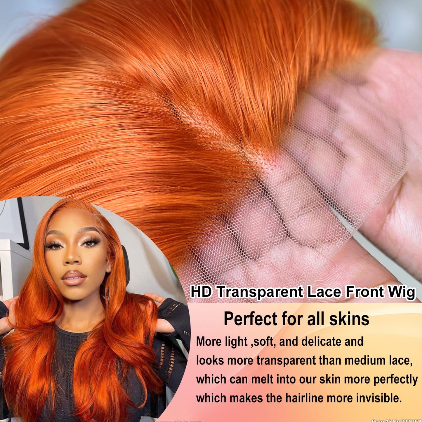 13x4 12A Ginger Bright Orange HD Transparent 180% Lace Front  Body Wave 100%Peruvian Virgin Hair