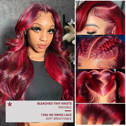 99J Red Skunk Stripe Body Wave Wig | 13x6 HD Lace Front | 180% Density | Pre-Plucked | Kimone's Hair Deluxe Kimone's Hair Deluxe
