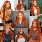 13x4 12A Ginger Bright Orange HD Transparent 180% Lace Front  Body Wave 100%Peruvian Virgin Hair