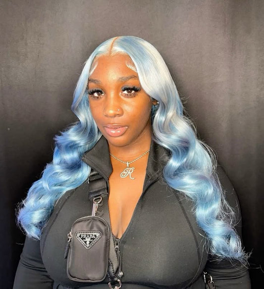Sky Blue Body Wave & Straight Wig | 13x6 HD Lace Front | 100% Virgin Human Hair | Pre-Plucked | Kimone's Hair Deluxe Dropshipman