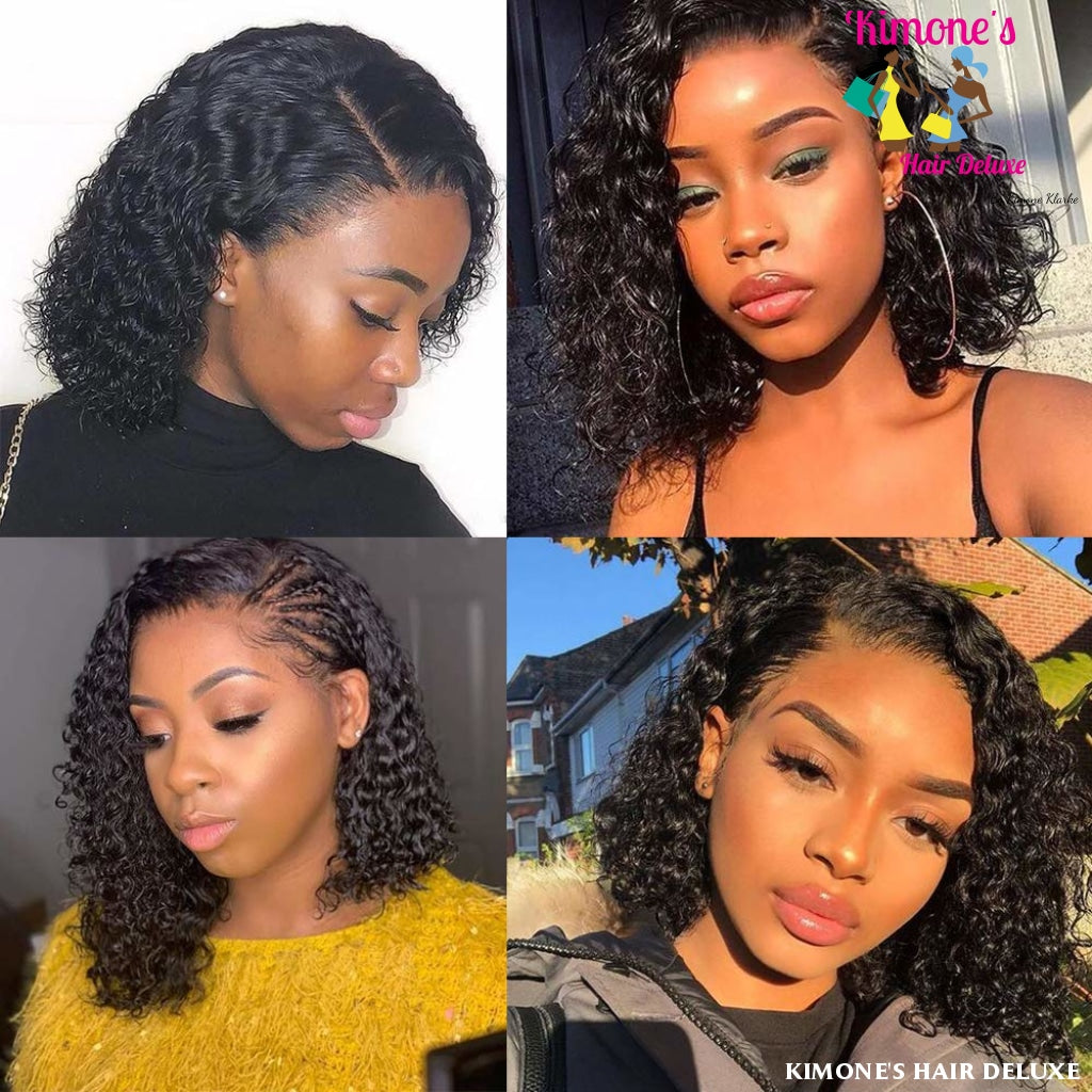8A Short Curly (Deepwave)Bob Wigs Brazilian Virgin Human Hair Lace Front 13X4 Part 150% Density Pre