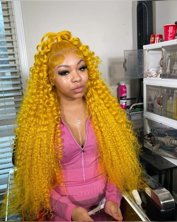 Bold Color | Yellow Deep Wave Wig | 13x6 HD Lace Front | 180% Density | 100% Human Hair | 20"-34"